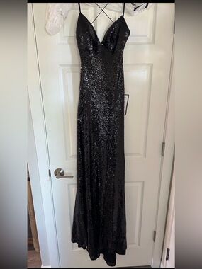 B Darlin Black Sequin Spaghetti Strap Prom Dress
